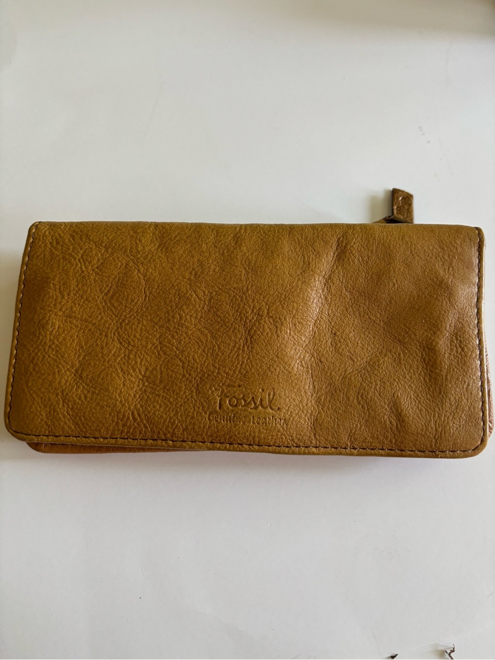 Fossil Tan Leather Zip Clutch Wallet